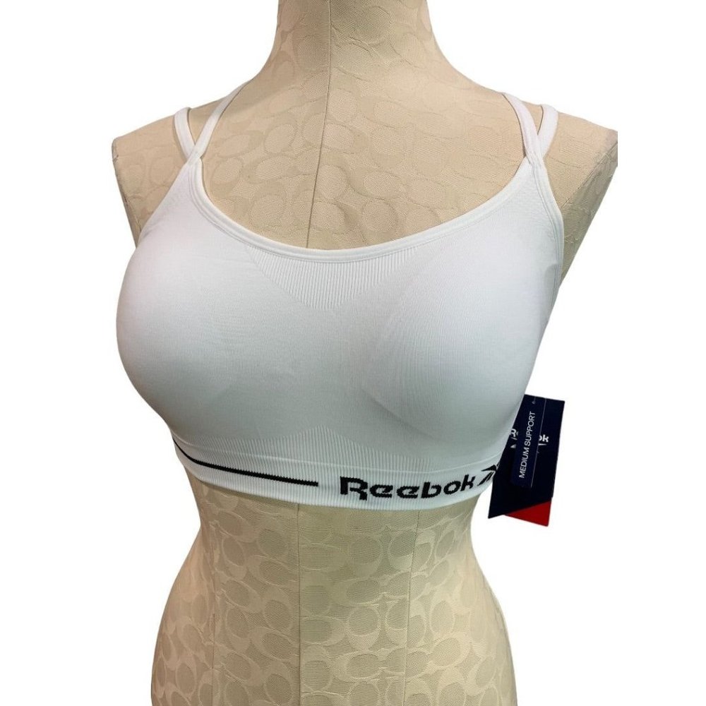 Small Reebok Rise Up Seamless Strappy Bra Sports New Stark‎ White